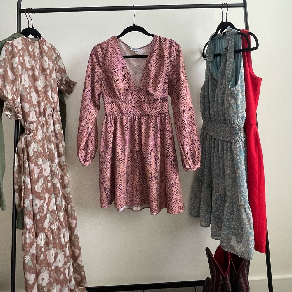 Pink Patterned Long Sleeve Dress